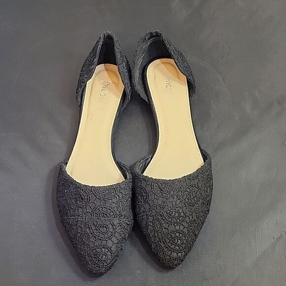 NICOLE LACE POINTED TOE D'ORSAY SLIP-ON WOMEN"S FLAT - Picture 2 of 12